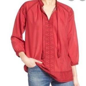 Madewell Red Embroidered Camelia Tassel Top